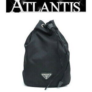 Prada drawstring pouch triangle logo black nylon